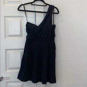 Midnight Blue One Shoulder Pleated Mini Dress